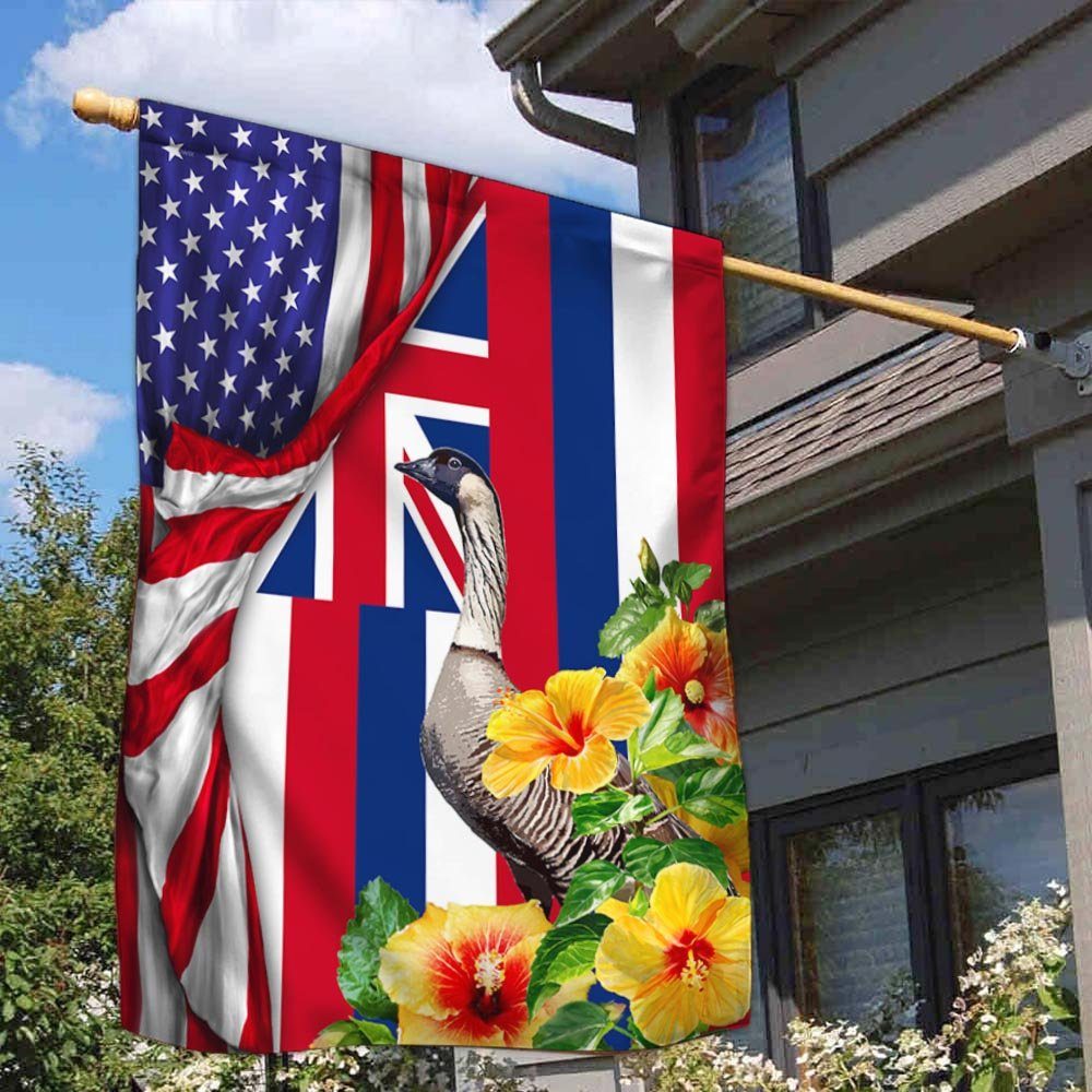 Hawaii State Hibiscus Flower and Nene, Hawaiian American Flag TPT928Fv3