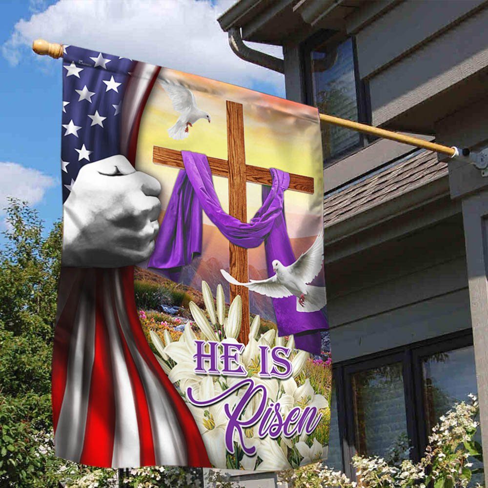 He Is Risen. Easter Christian Cross American Flag THH3772F