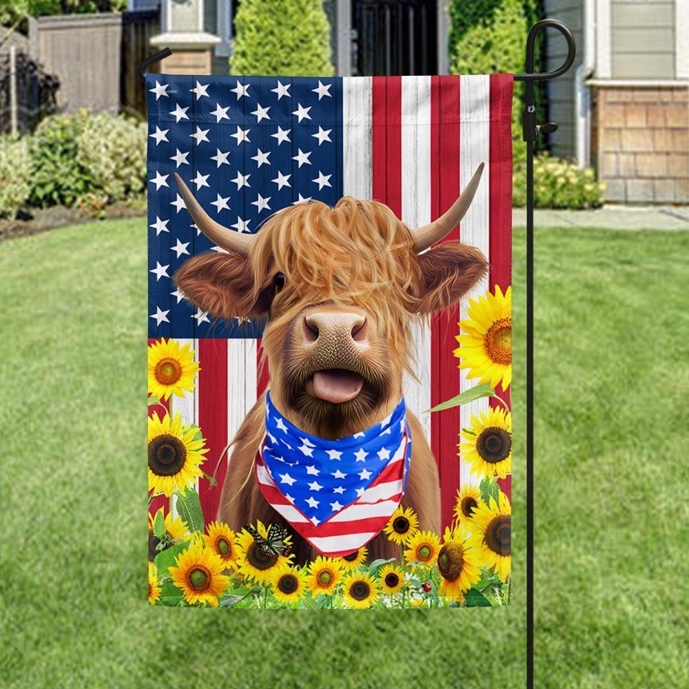Highland Cattle Sunflower Patriot Cow Flag MLN1488F