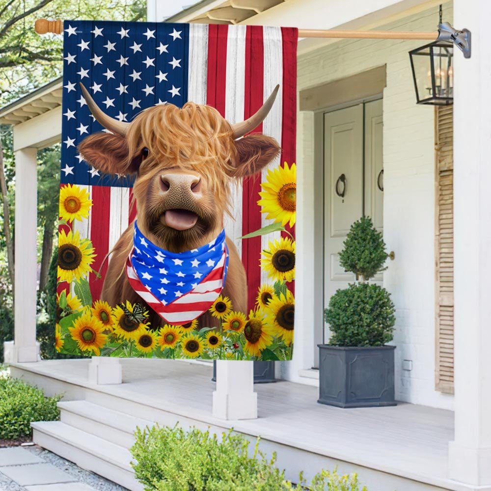 Highland Cattle Sunflower Patriot Cow Flag MLN1488F