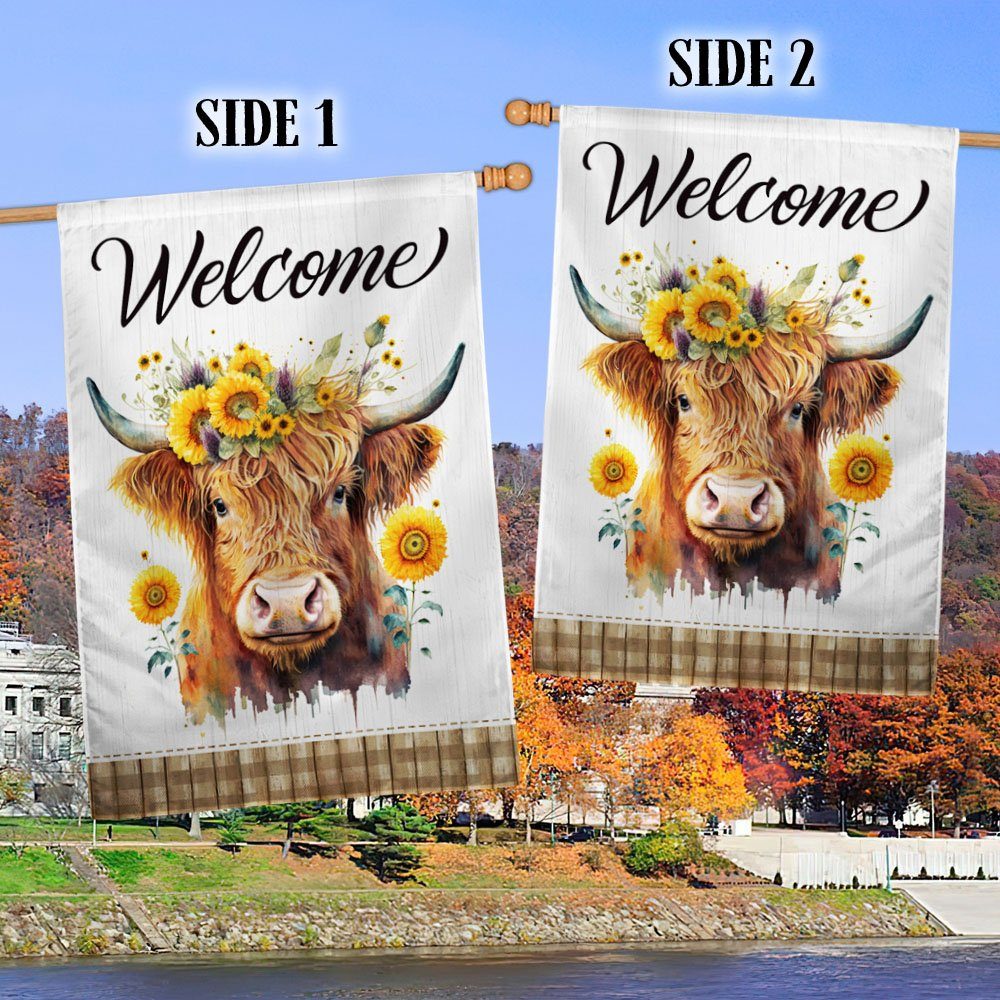 Highland Cow Flag Highland Cattle Sunflowers Welcome TQN1109F