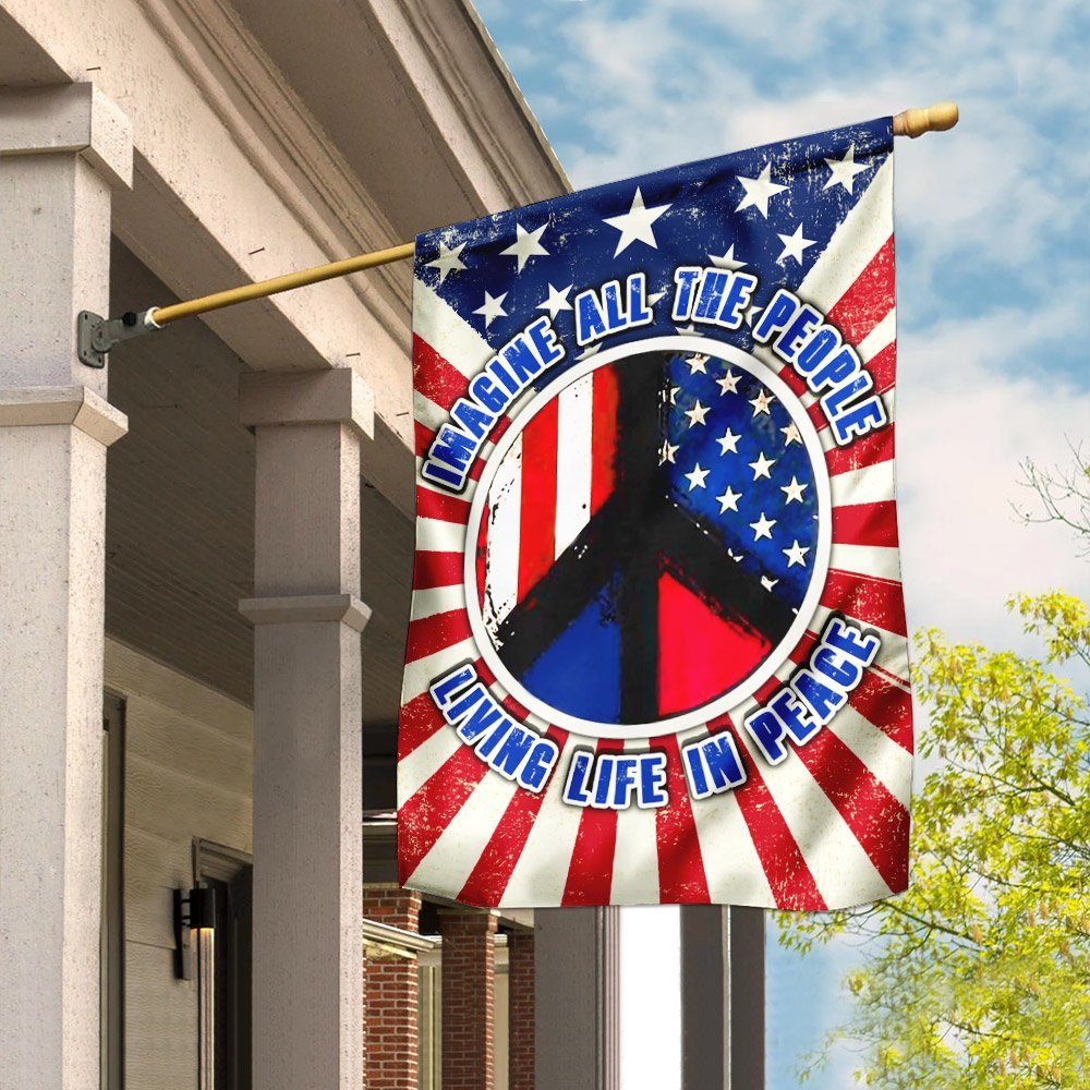 Hippie. Imagine All The People Living Life In Peace Flag