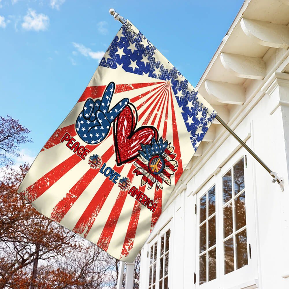 Hippie. Peace Love America Flag