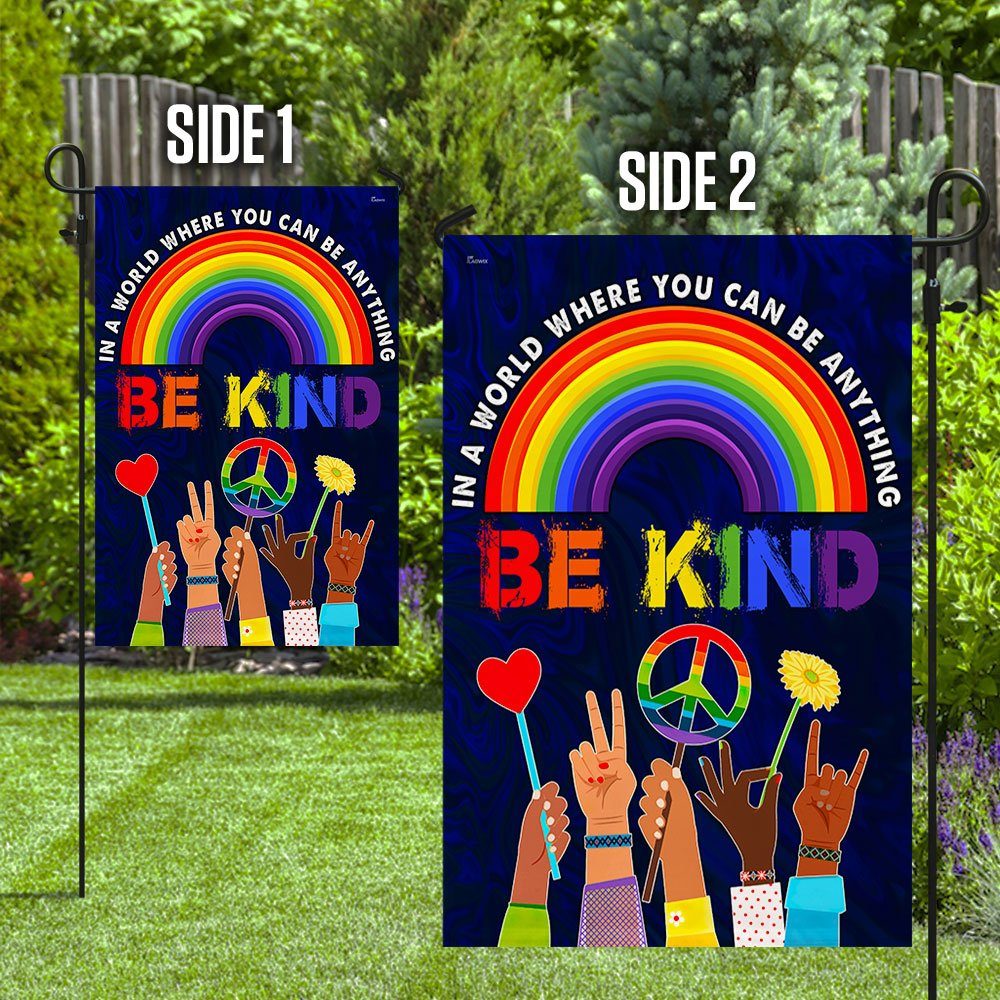 Hippie Flag In A World Where You Can Be Anything Be Kind. Peace Sign Rainbow LGBT Flag TPT247Fv1