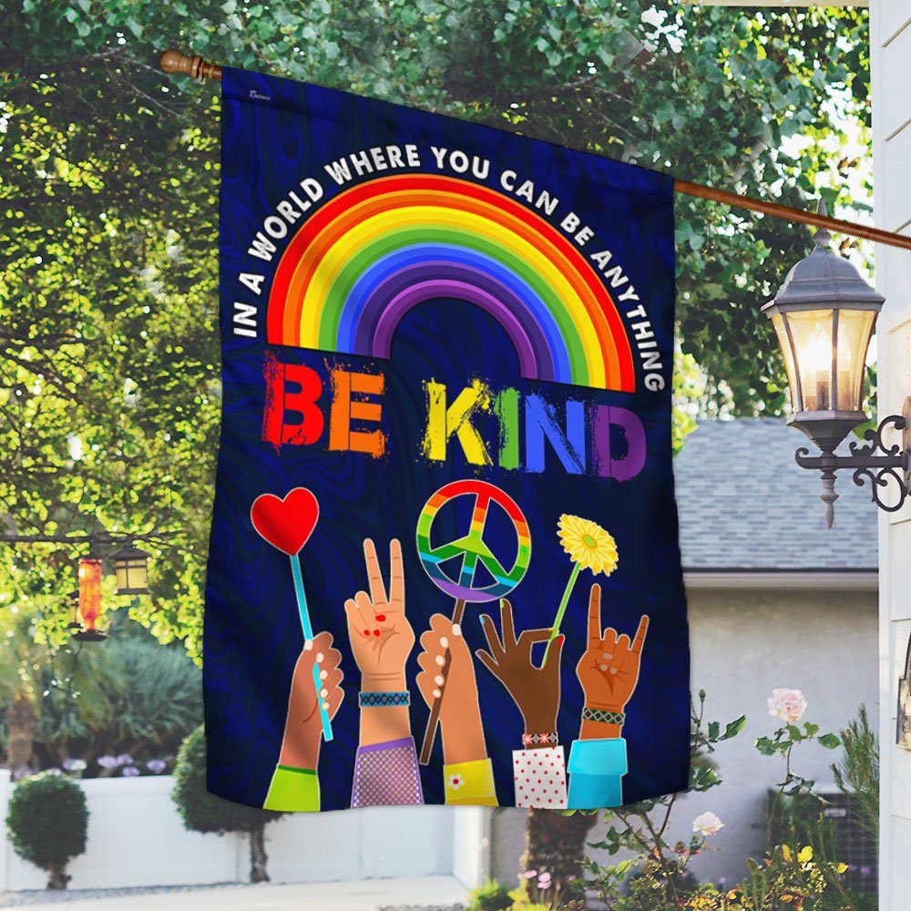 Hippie Flag In A World Where You Can Be Anything Be Kind. Peace Sign Rainbow LGBT Flag TPT247Fv1