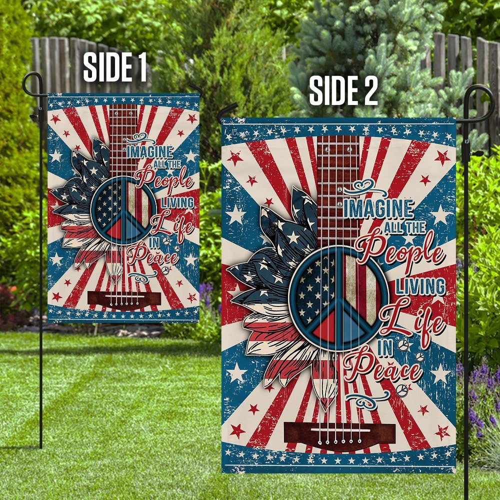 Hippie Imagine All The People Living Life In Peace Flag