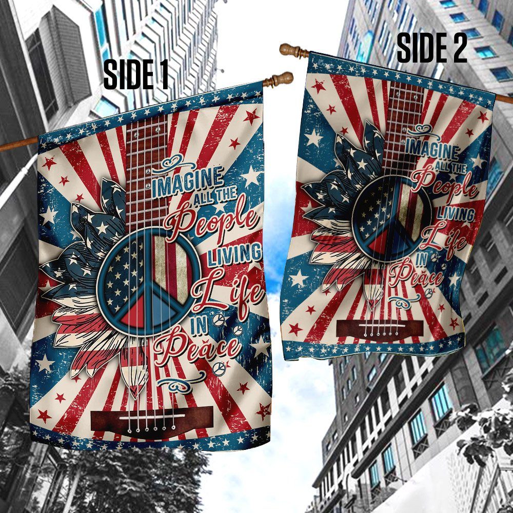 Hippie Imagine All The People Living Life In Peace Flag
