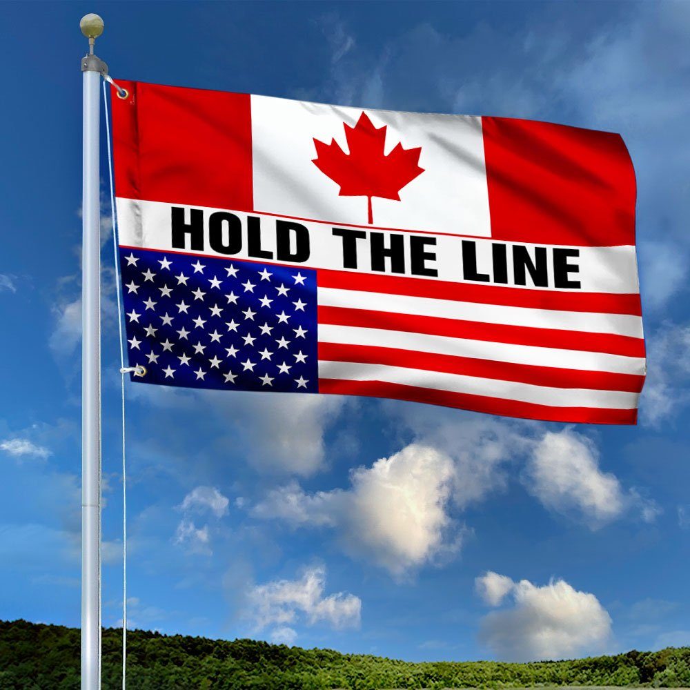 Hold The Line Grommet Flag, Freedom Convoy 2022, Canadian Truckers, Canadian American Flag QNN702GFv5