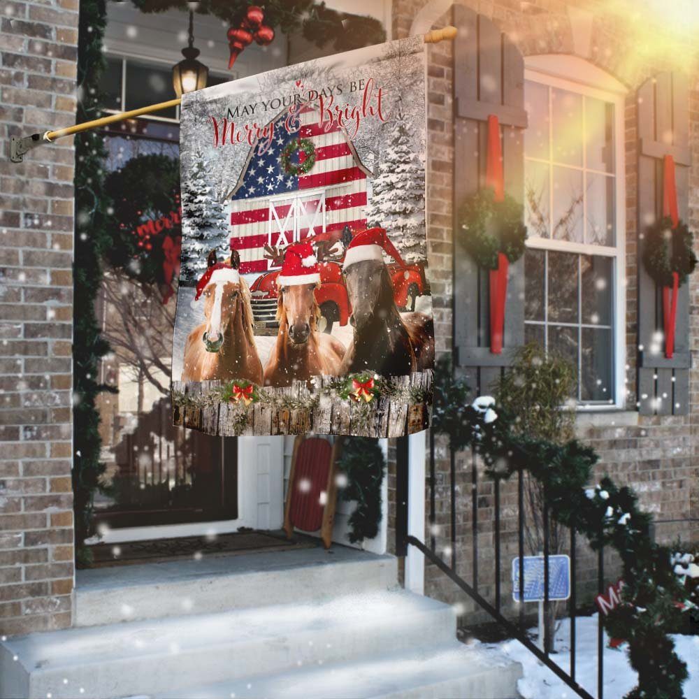 Horse. Be Merry And Bright Christmas Flag