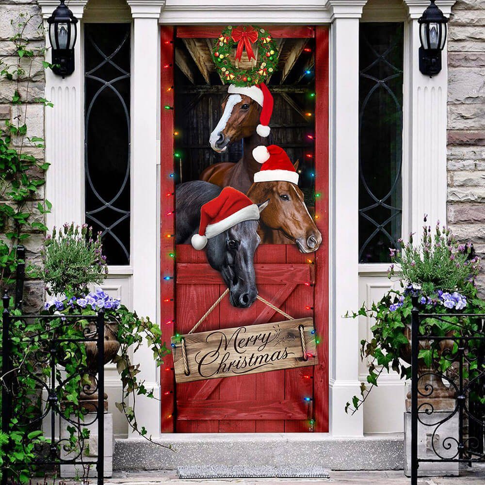 Horse. Merry Christmas Door Cover Horse. Merry Christmas Door Cover