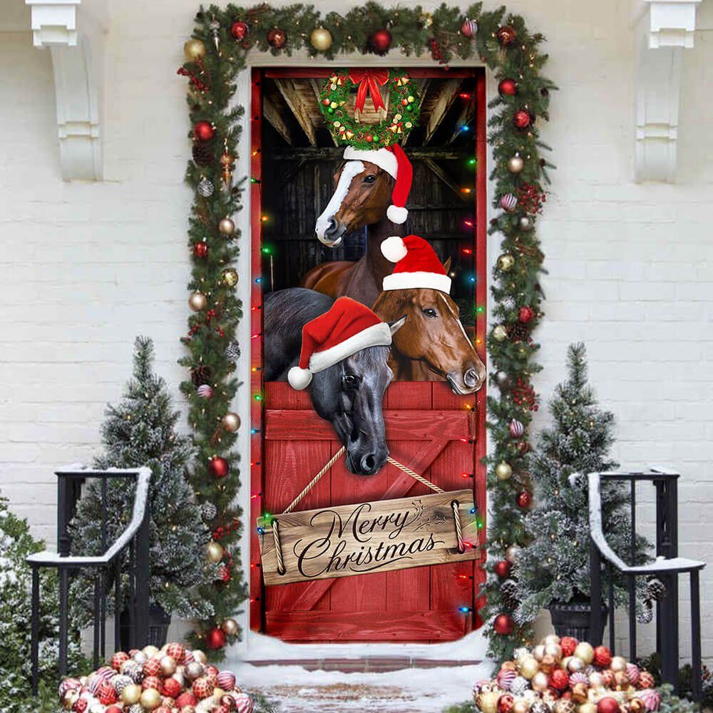 Horse. Merry Christmas Door Cover Horse. Merry Christmas Door Cover