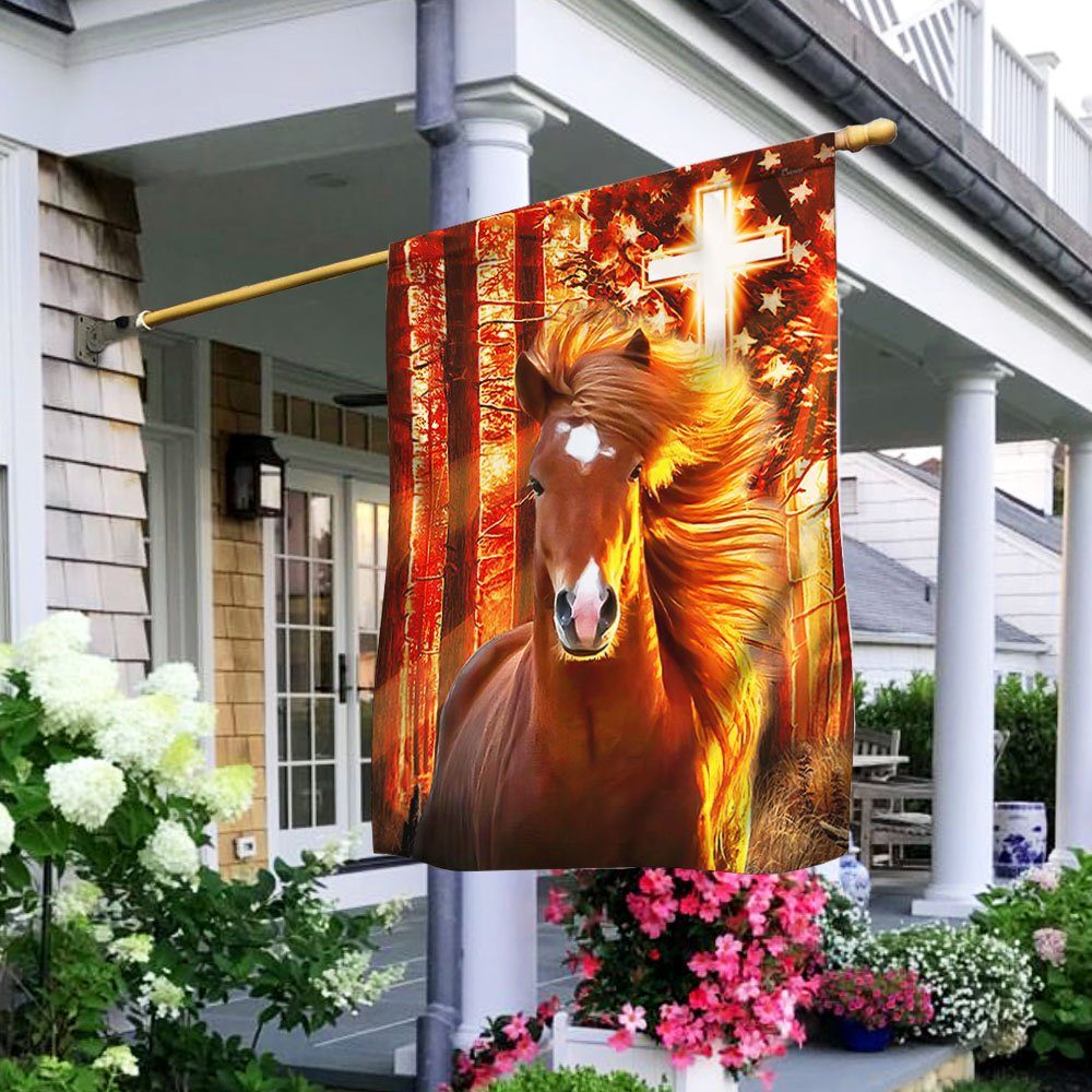 Horse Christian Cross American Flag THH3627Fv1