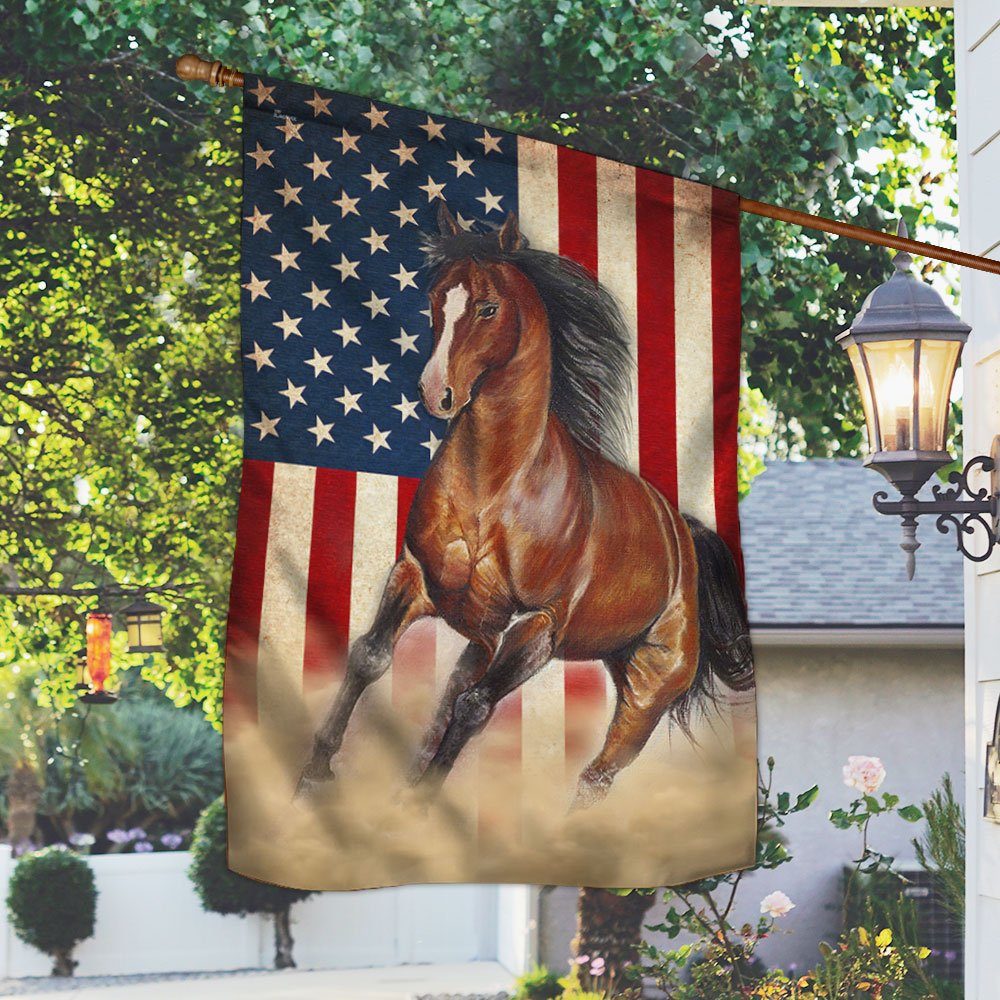 Horse Flag Beautiful Horses American Flag QTR35F