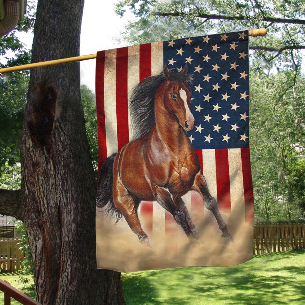 Horse Flag Beautiful Horses American Flag QTR35F