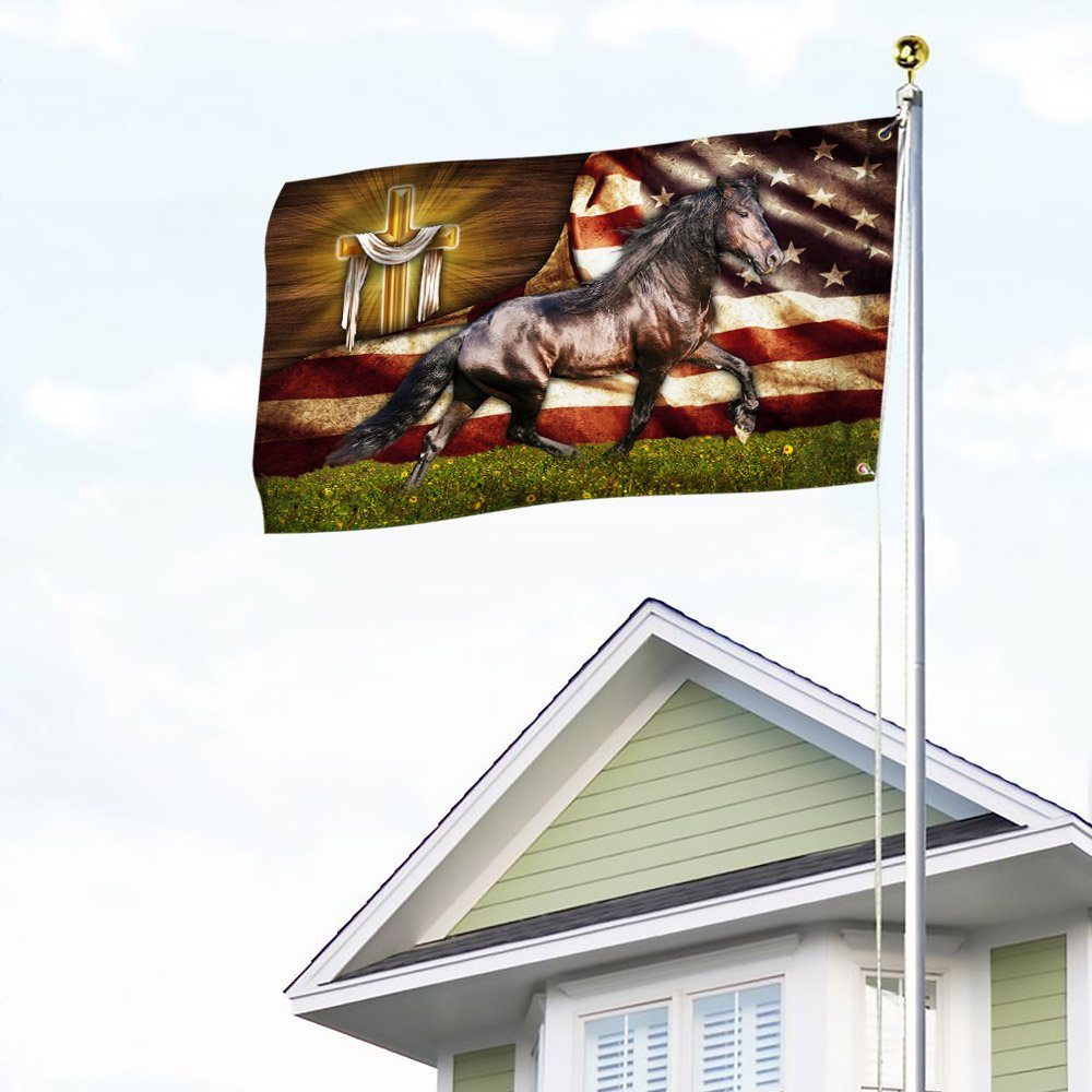 Horse Flag Patriotic Faith Horse American Grommet Flag QTR50GFv1 Horse Flag Patriotic Faith Horse American Grommet Flag QTR50GFv1
