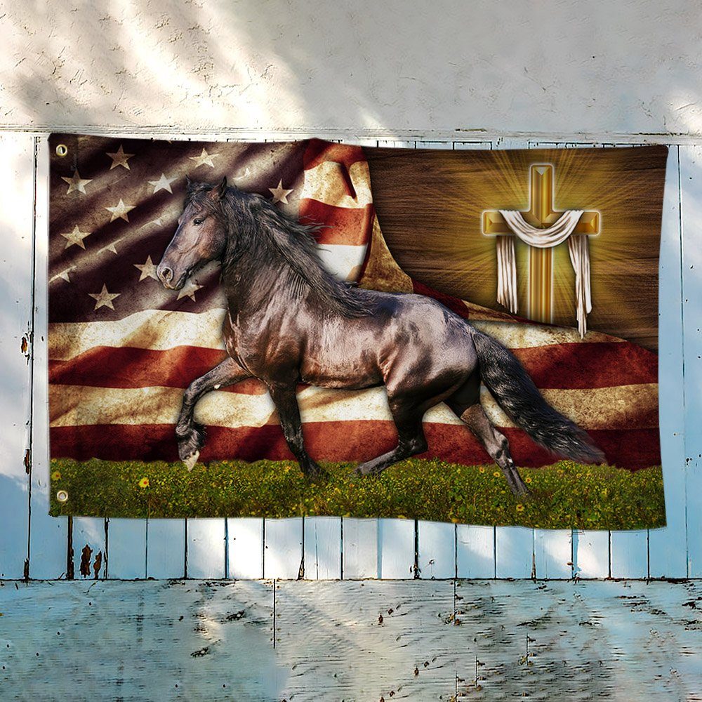 Horse Flag Patriotic Faith Horse American Grommet Flag QTR50GFv1 Horse Flag Patriotic Faith Horse American Grommet Flag QTR50GFv1