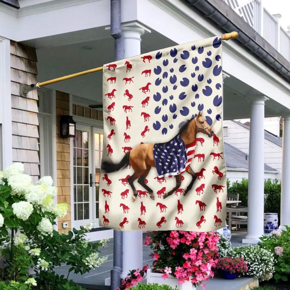 Horse Running American Flag