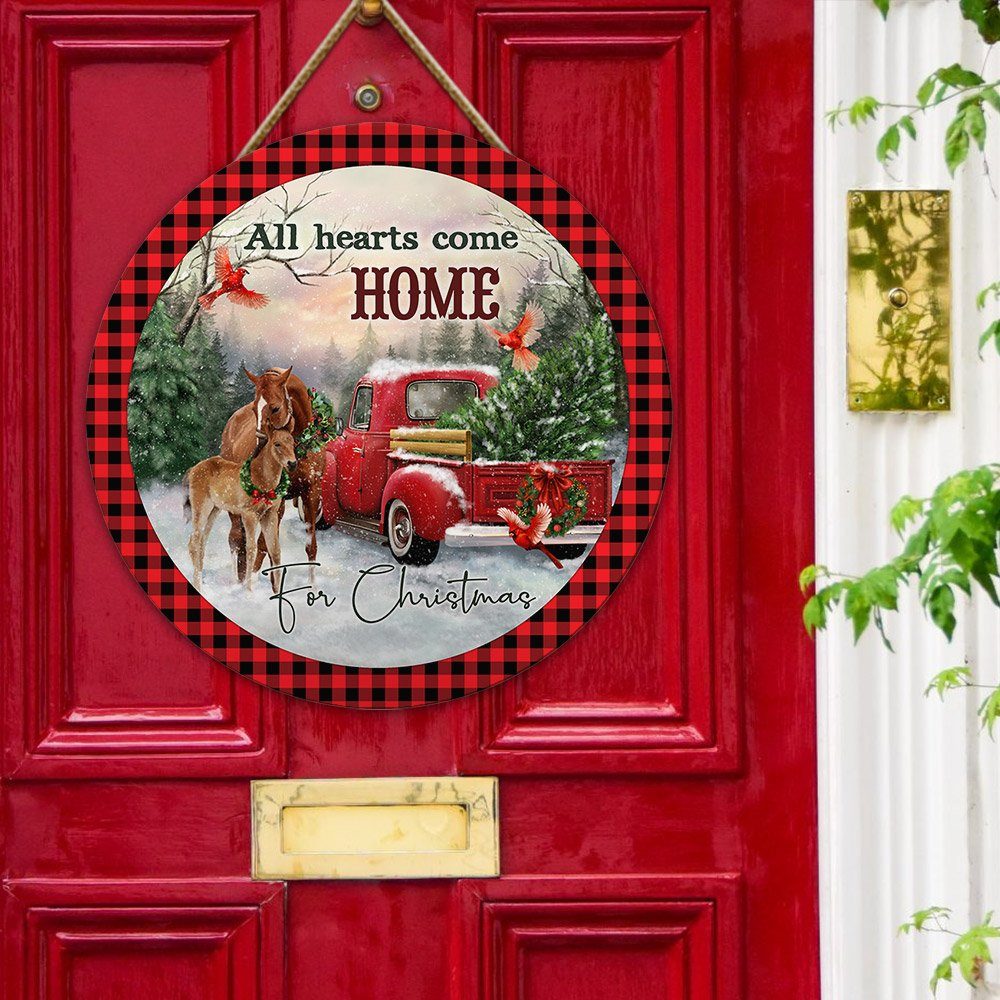 Horse Wooden Sign All Hearts Come Home For Christmas Door Sign TRL1509WD