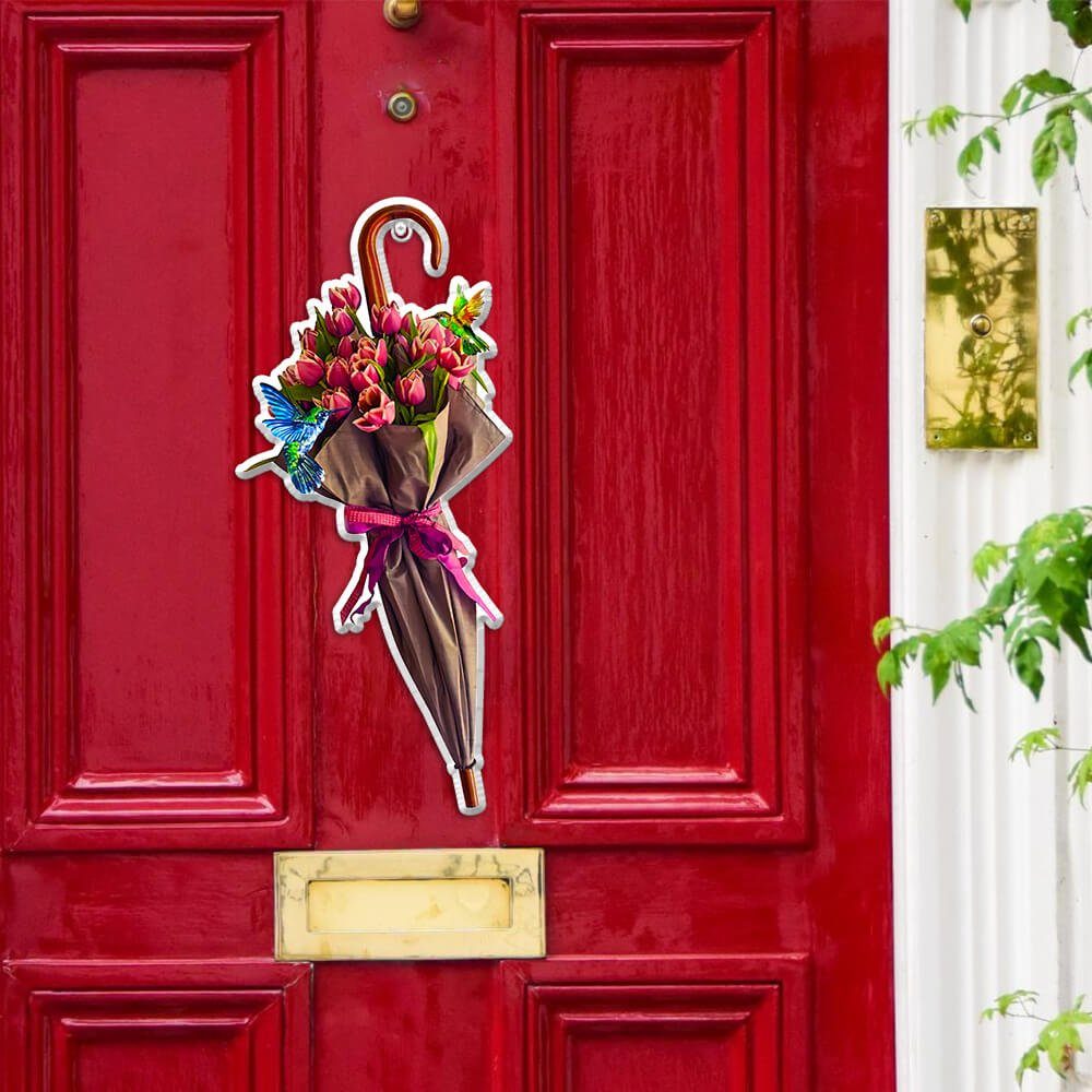 Hummingbird Custom Wooden Sign Flower Umbrella NTT62WD