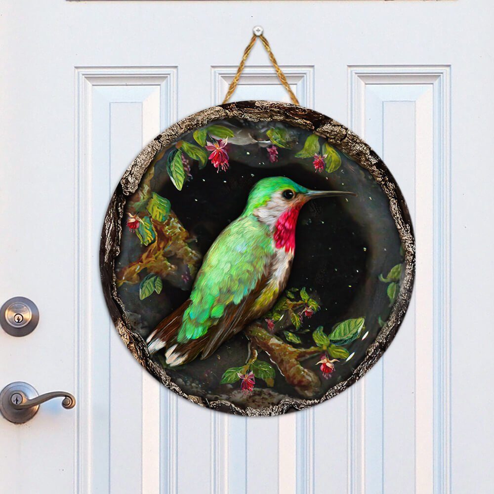 Hummingbird Decor Lovely Round Wooden Sign NTB159WDv1
