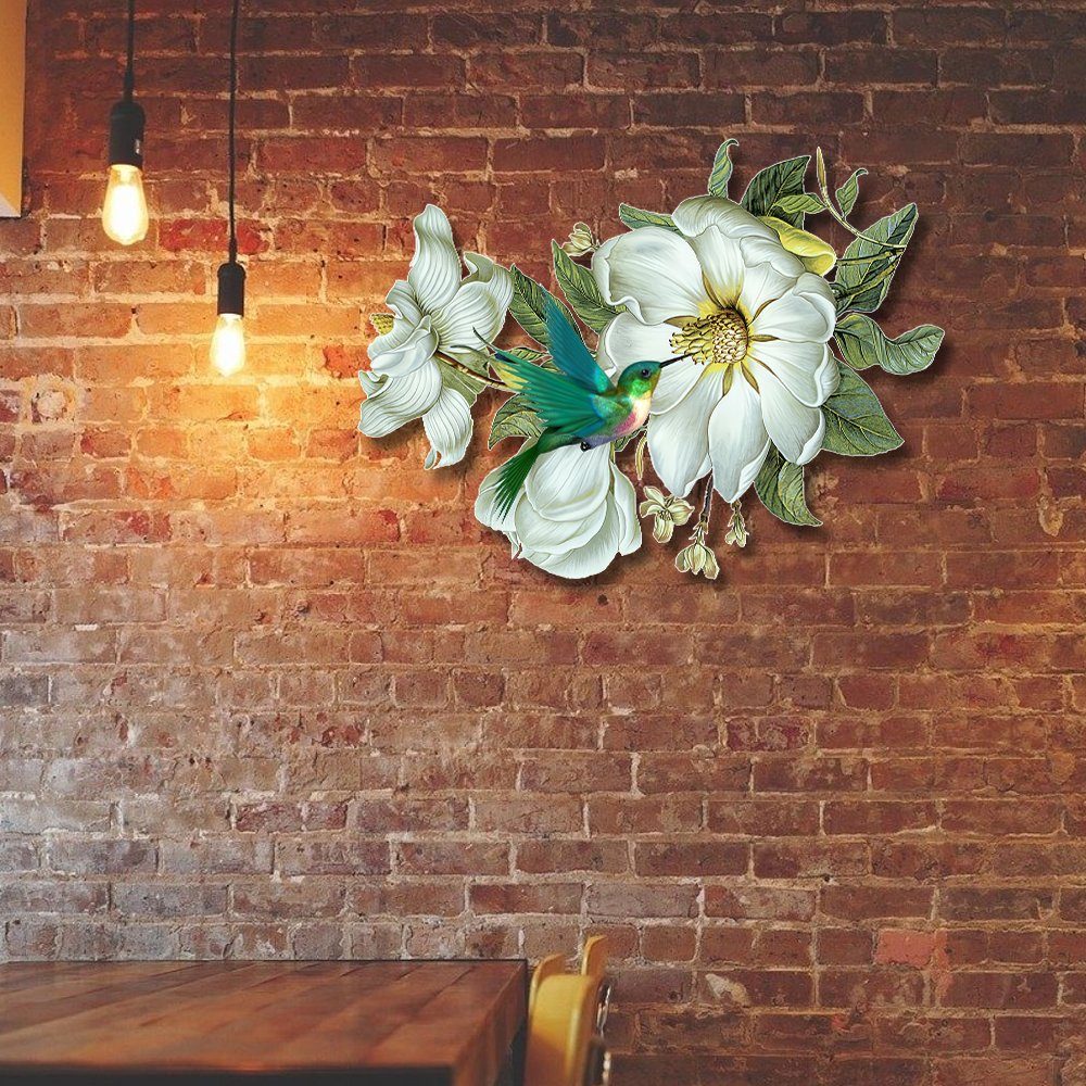 Hummingbird With Flowers Hanging Metal Sign TTV442MS