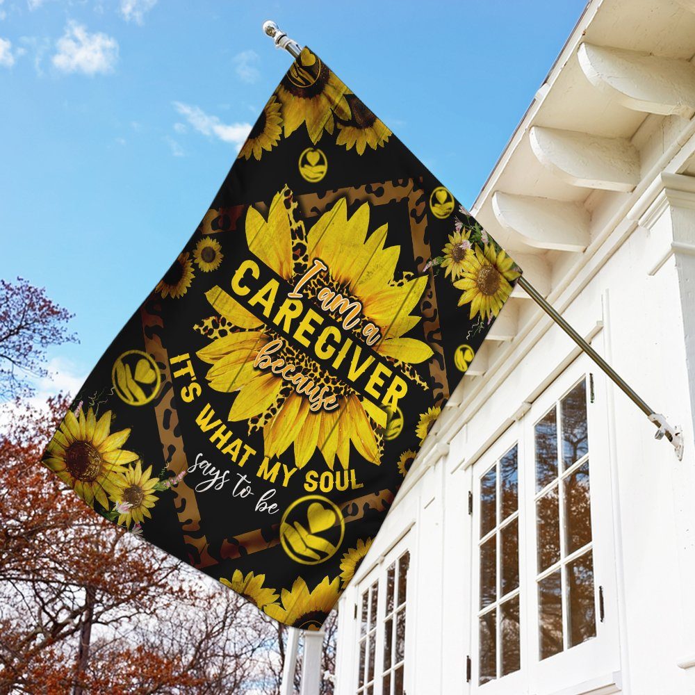 I Am A Caregiver Sunflower Leopard Flag
