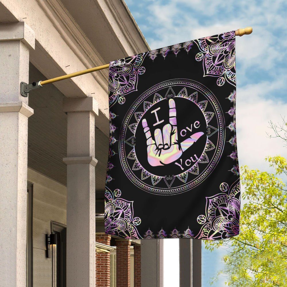 I Love You Sign Language Liquid Metal Flag