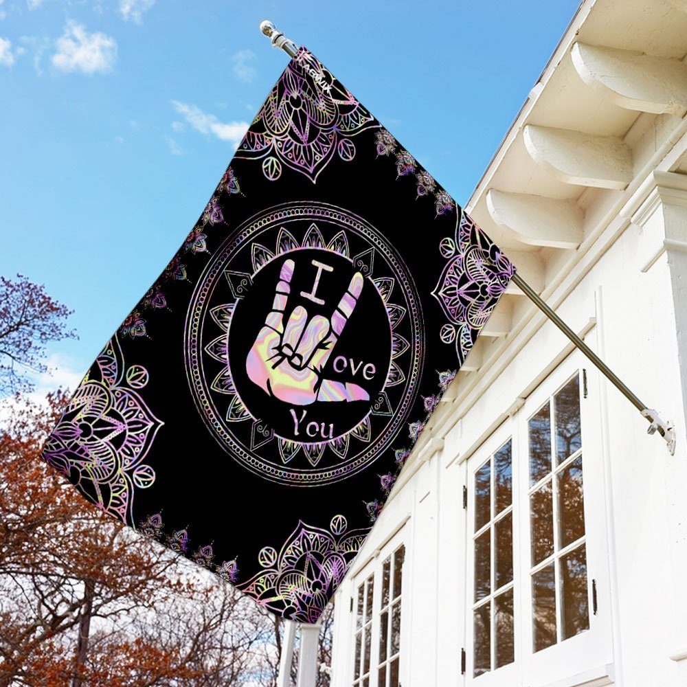 I Love You Sign Language Liquid Metal Flag