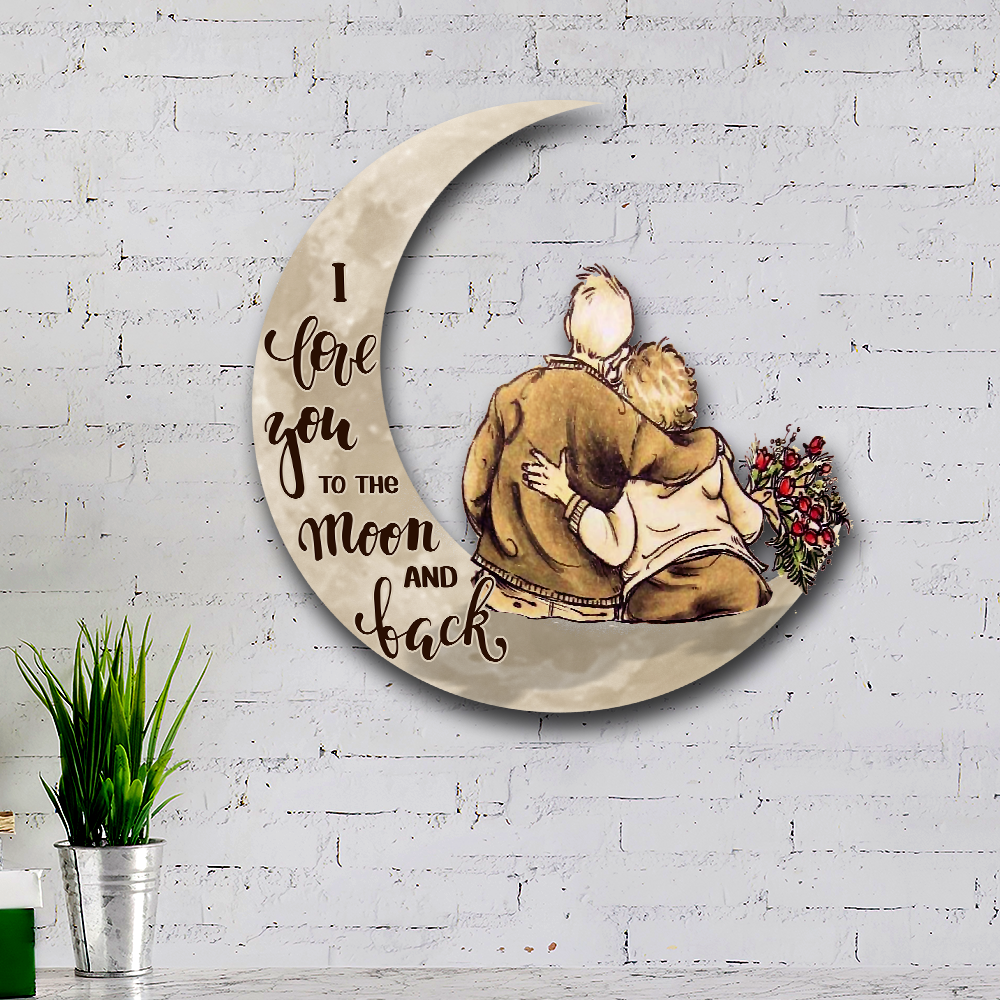 I love You To The Moon And Back Hanging Metal Sign, Old Couple Forever In Love QNK1058MS