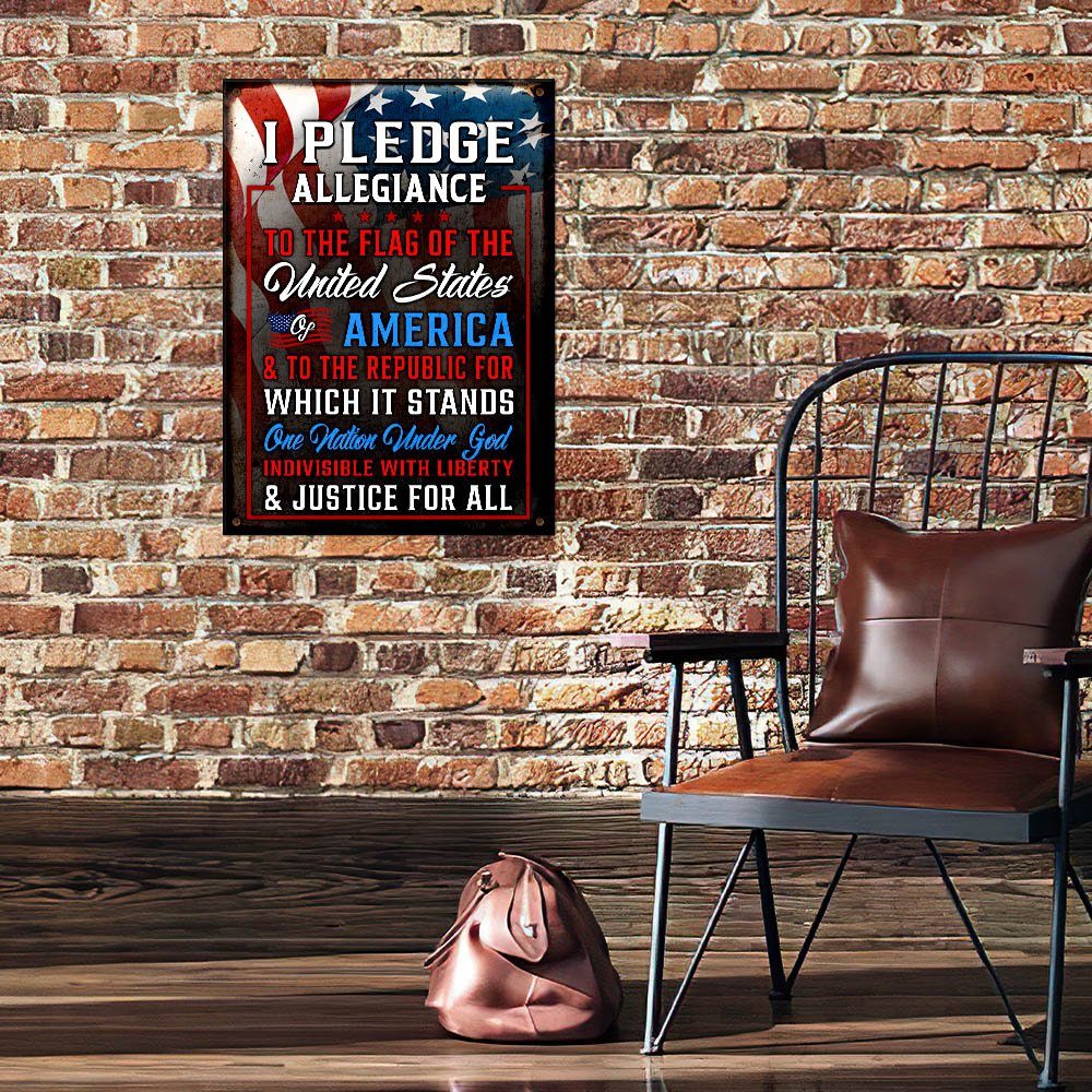 I Pledge Allegiance To The Flag Of The United States Of America Hanging Metal Sign MLH1714MS