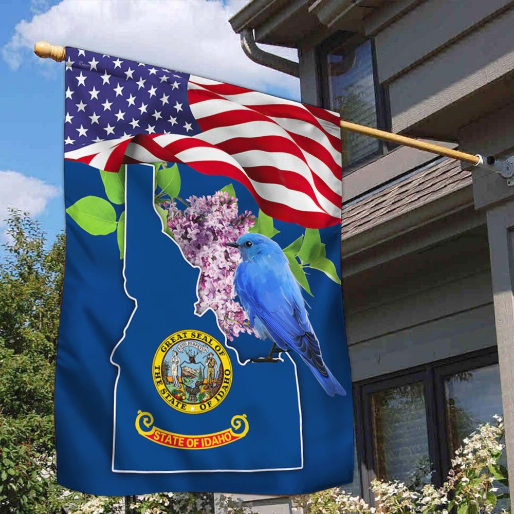 Idaho State with Mountain Bluebird and Syringa Flower American Flag TPT775Fv9