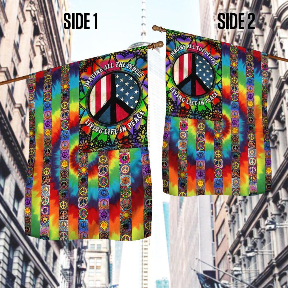 Imagine All The People Living Life In Peace, Hippie Peace Sign, American Flag TPT882F