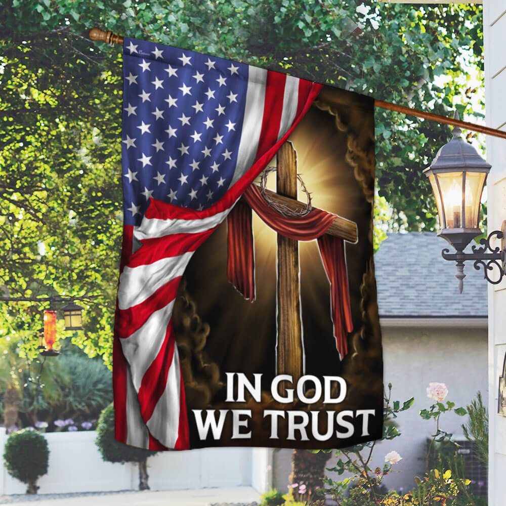 In God We Trust. Christian Cross American Flag TPT181F