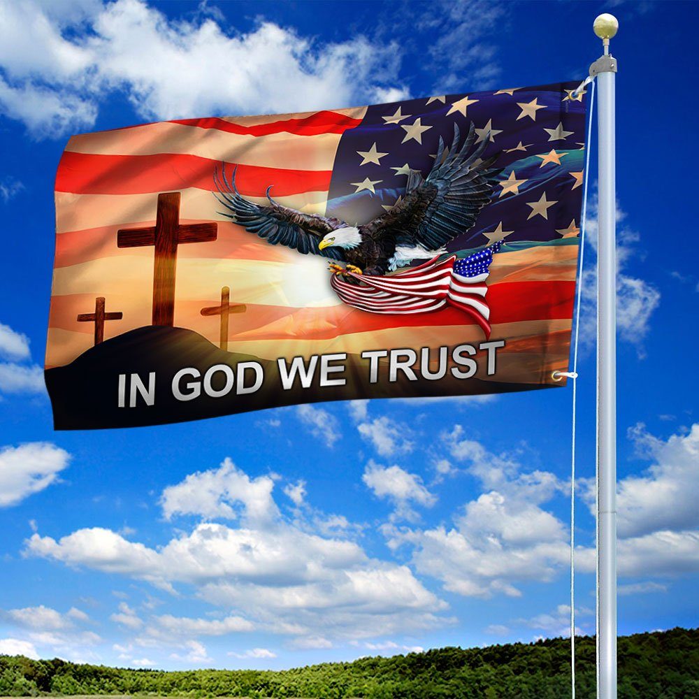 In God We Trust Eagle Christian Cross Grommet Flag LHA2089GF