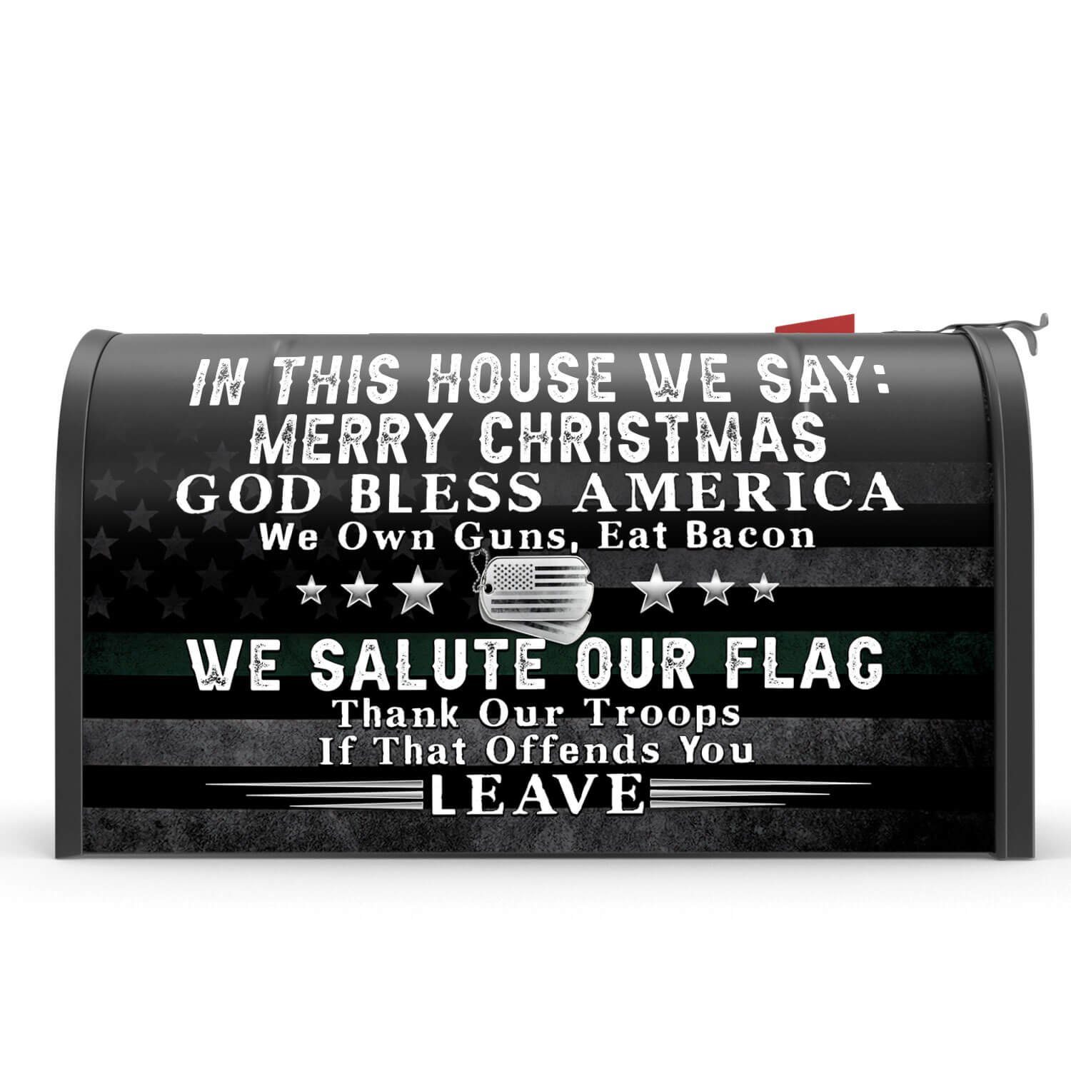 In This House We Say Merry Christmas,  God bless America,  American Garden Flag & Mailbox Cover TPT422MF