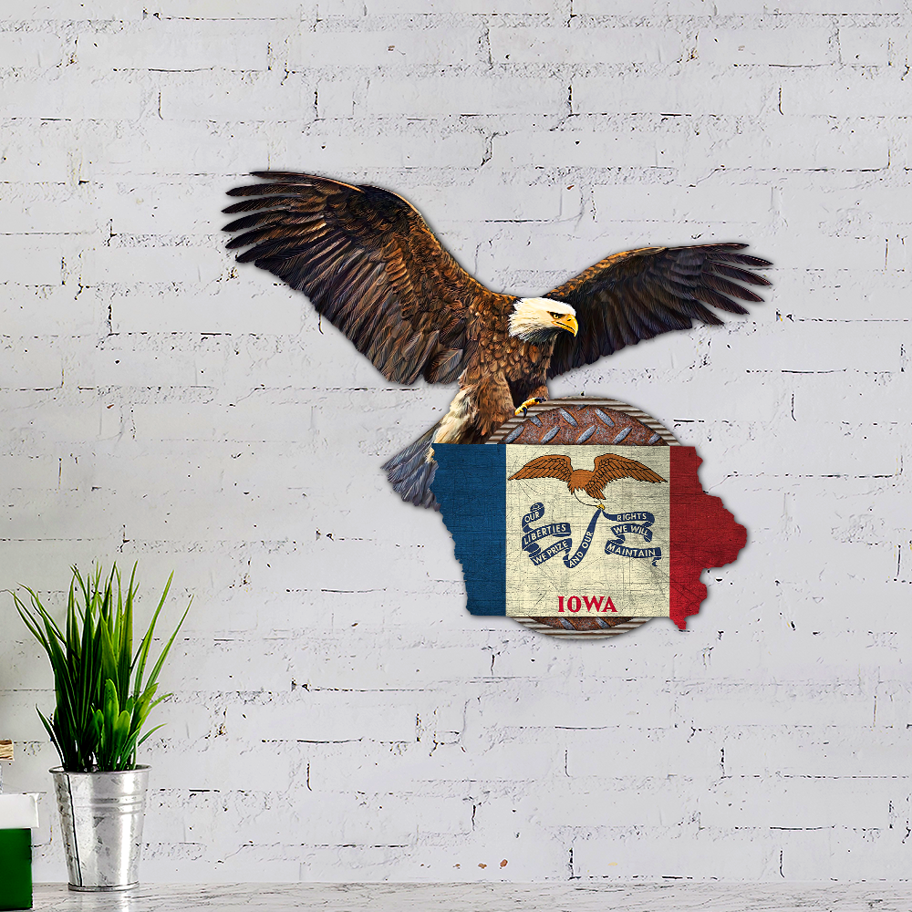 Iowa State Hanging Metal Sign Patriotic Eagle QNK20MSv6