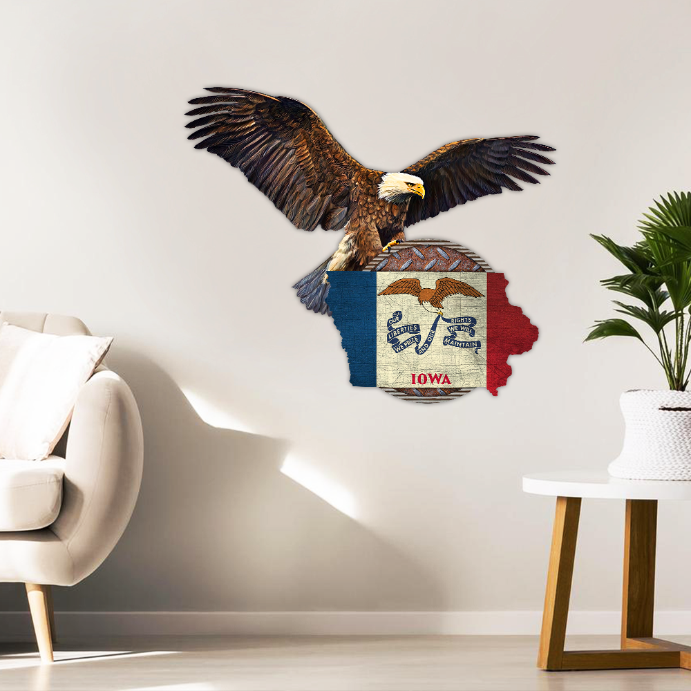 Iowa State Hanging Metal Sign Patriotic Eagle QNK20MSv6
