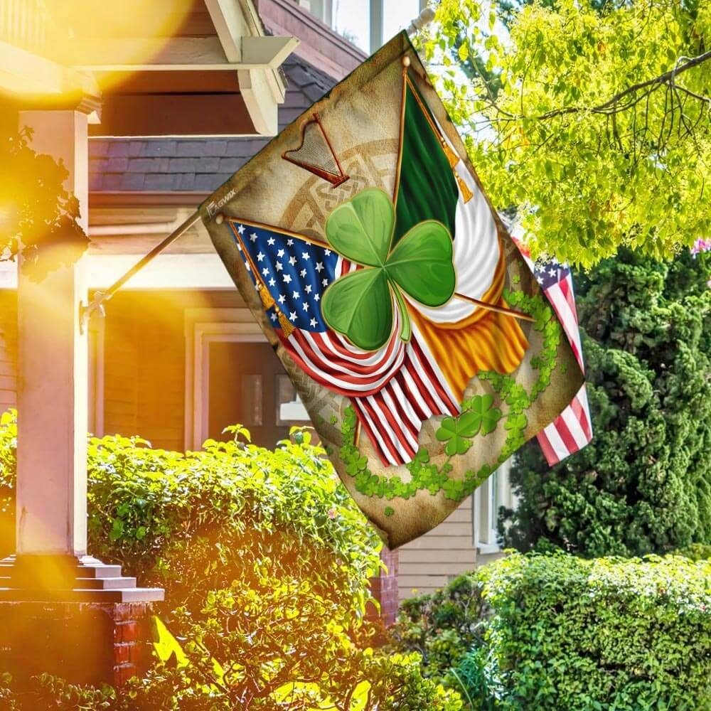 Irish American Celtic Cross Shamrock Flag