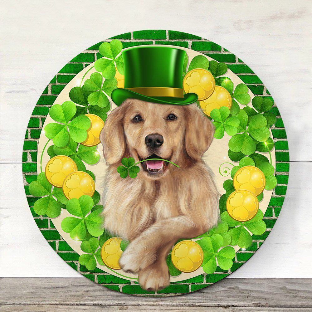 Irish Door Hanger Irish Shamrock Golden Retriever St. Patrick’s Day Wooden Sign TRL1818WD