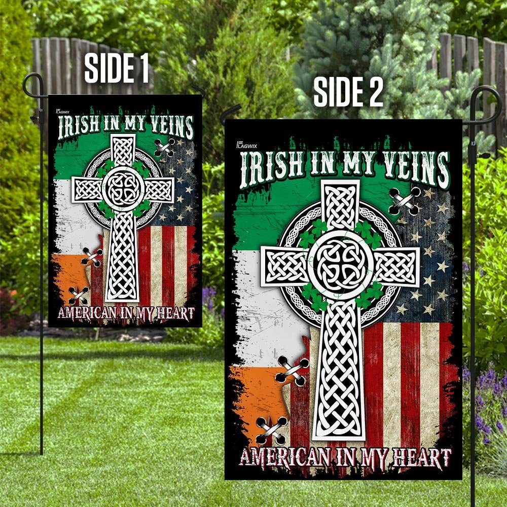 Irish In My Veins, American In My Heart. Celtic Knot Cross Flag Irish In My Veins, American In My Heart. Celtic Knot Cross Flag