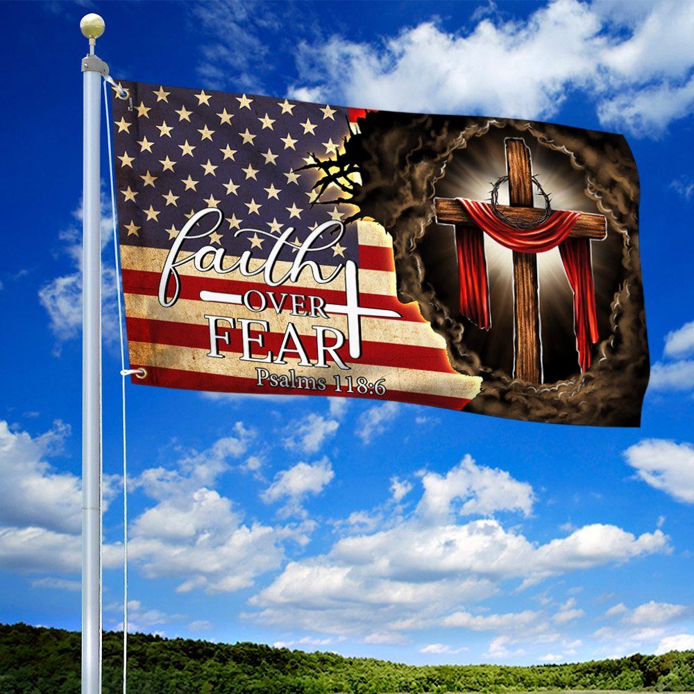 Jesus. Christian Cross. Faith Over Fear American Flag THH3806GF