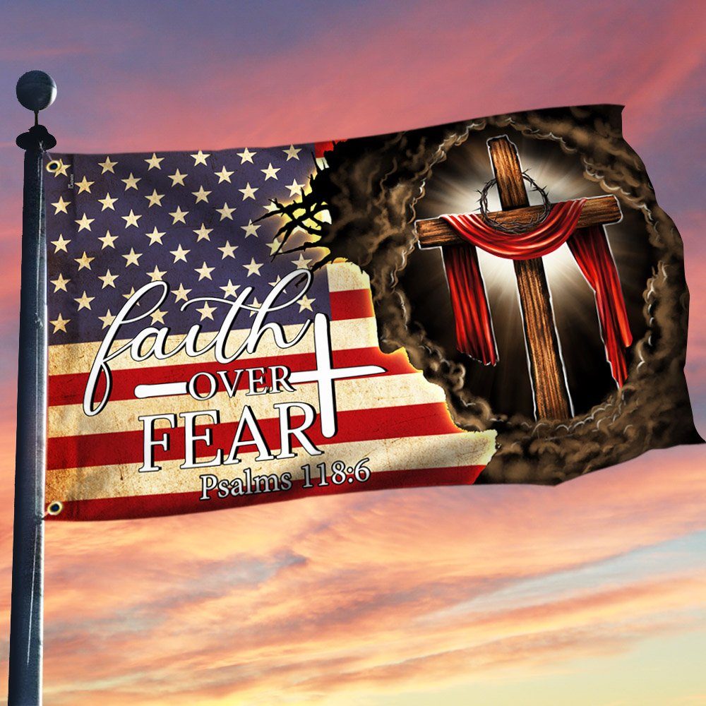 Jesus. Christian Cross. Faith Over Fear American Flag THH3806GF