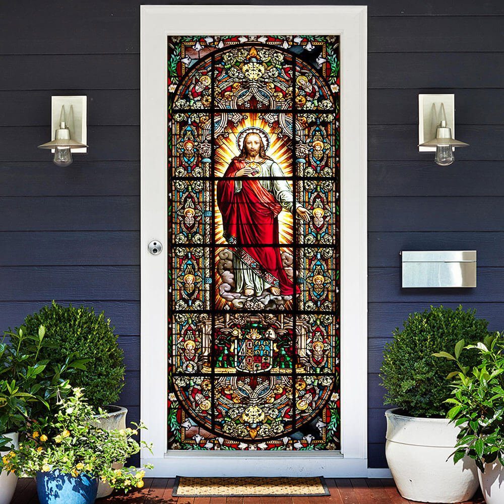 Jesus Christ Stained Glass Door Cover