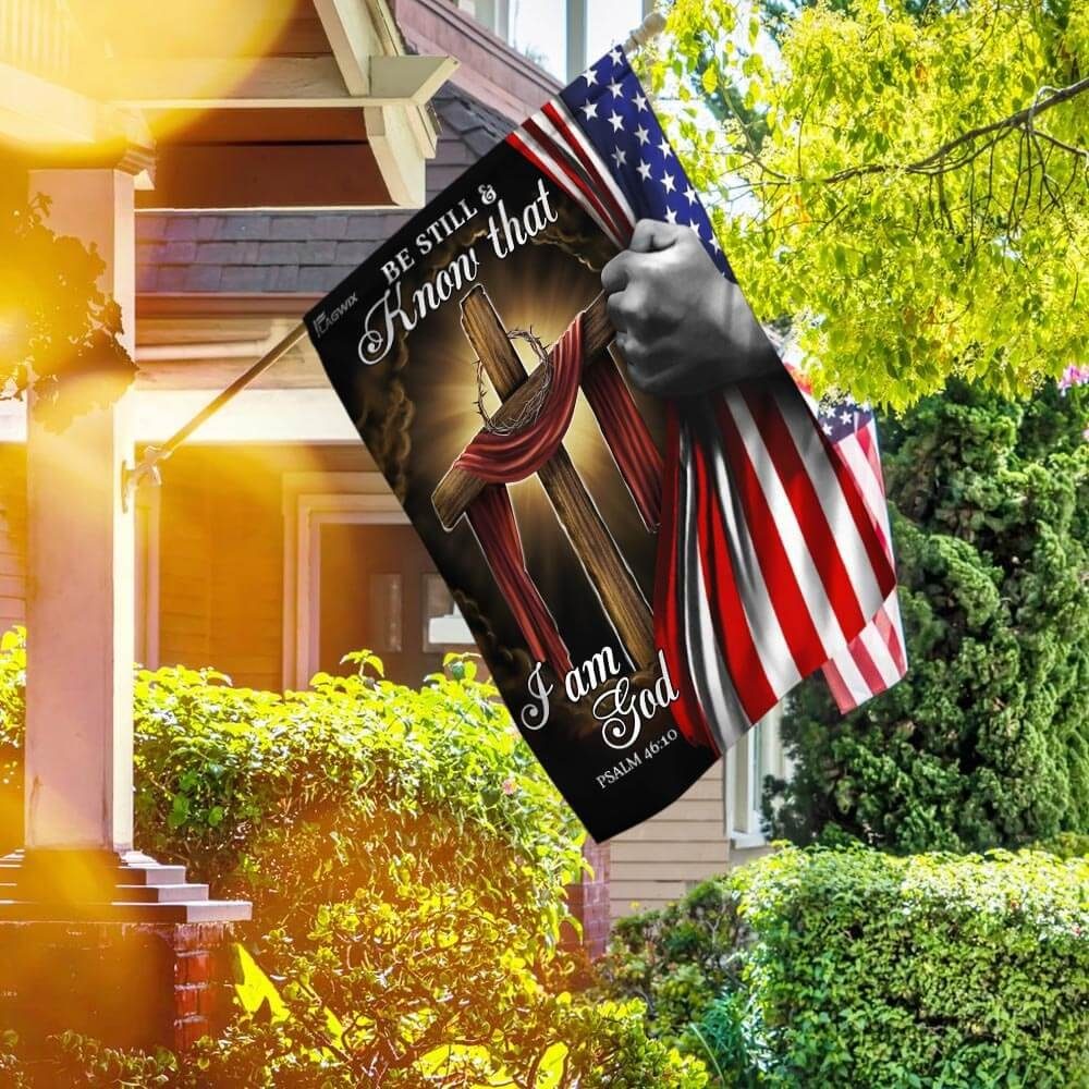 Jesus Christian Cross. Be Still And Know That I Am God American Flag THB2953F