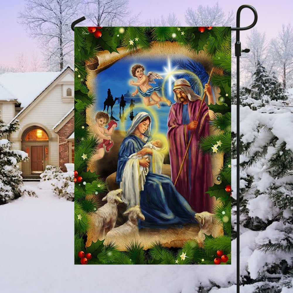 Jesus Christmas Flag Nativity Scene Jesus Is Born Christianity TQN521Fv1