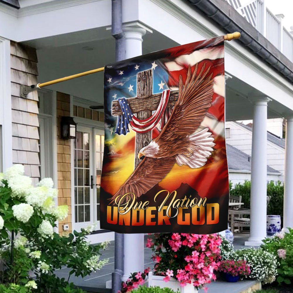 Jesus Cross. One Nation Under God Eagle Flag