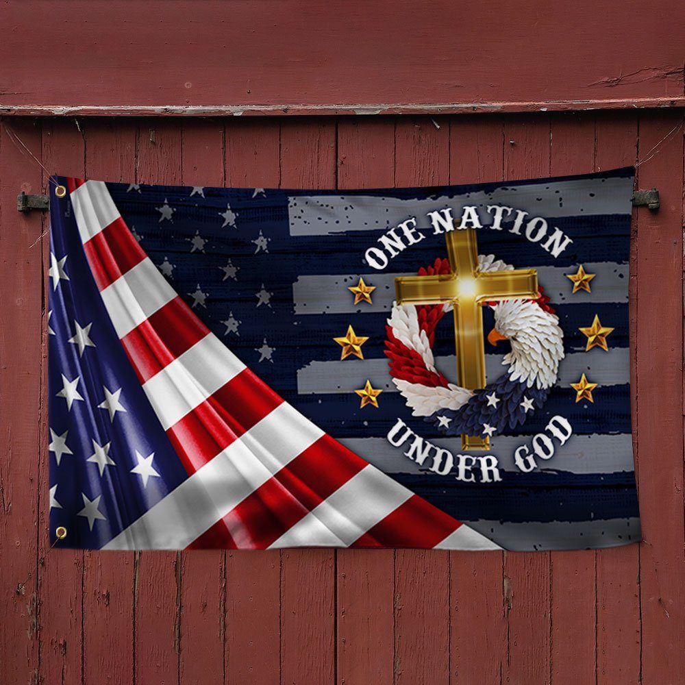Jesus Cross Grommet Flag One Nation Under God  LHA1728GF