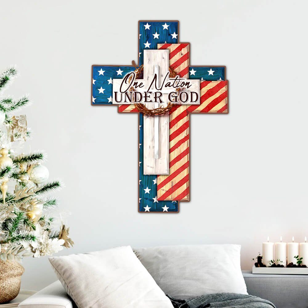 Jesus Cross Hanging Metal Sign One Nation Under God PN239MS
