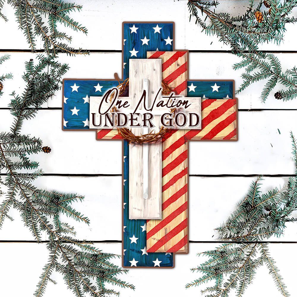 Jesus Cross Hanging Metal Sign One Nation Under God PN239MS