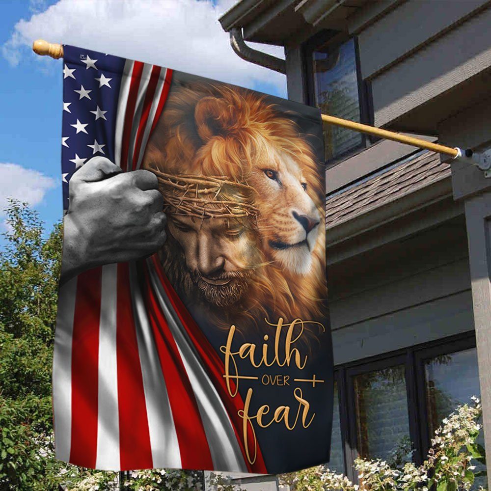 Jesus Flag Faith Over Fear God Jesus Lion Flag TRL1579F